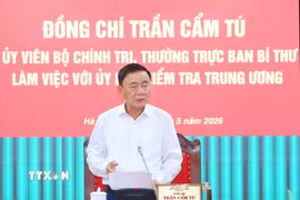 Đồng chí Trần Cẩm Tú, Ủy viên Bộ Chính trị, Thường trực Ban Bí thư phát biểu chỉ đạo buổi làm việc. (Ảnh: Phương Hoa/TTXVN)