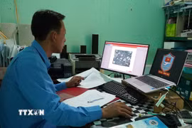 Cán bộ Đội K91 miệt mài nghiên cứu, thực hiện và chạy thử nghiệm phần mềm “Quản lý hồ sơ liệt sỹ”. (Ảnh: Nhựt An/TTXVN)