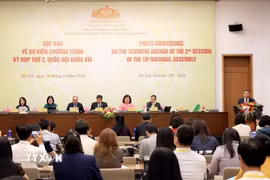 Quang cảnh họp báo thông tin về Kỳ họp thứ 2, Quốc hội khóa XVI. (Ảnh: Tuấn Anh/TTXVN)