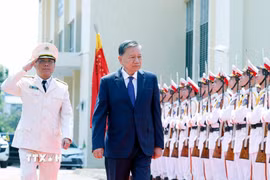Tổng Bí thư, Chủ tịch nước Tô Lâm đến thăm làm việc tại Học viện Kỹ thuật và Công nghệ an ninh, Bộ Công an. (Ảnh: Thống Nhất/TTXVN)
