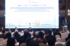 Quang cảnh Diễn đàn đối thoại giữa Quan chức cấp cao CPTPP với lãnh đạo doanh nghiệp và Kết nối doanh nghiệp. (Ảnh: Xuân Anh/TTXVN)