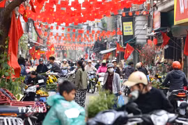 Không khí nhộn nhịp tại chợ Vĩnh Tuy, phường Vĩnh Tuy (Hà Nội). (Ảnh: Thanh Tùng/ TTXVN)