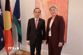 Quyền Bộ trưởng Ngoại giao Việt Nam Lê Hoài Trung trong cuộc gặp Bộ trưởng Ngoại giao Australia Penny Wong. (Ảnh: Thanh Tuấn/TTXVN)