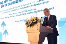 Chủ tịch Thượng viện Quốc hội Cộng hòa Séc Milos Vystrcil phát biểu. (Ảnh: Minh Đức/TTXVN)