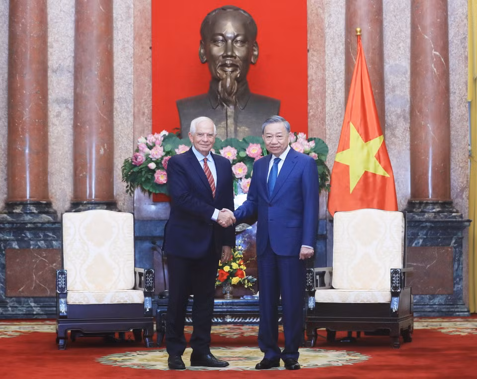 Chủ tịch nước Tô Lâm tiếp Phó Chủ tịch EC, Đại diện cấp cao Liên minh Châu Âu (EU) về Chính sách đối ngoại và An ninh Josep Borrell Fontelles. (Ảnh: Lâm Khánh/TTXVN)
