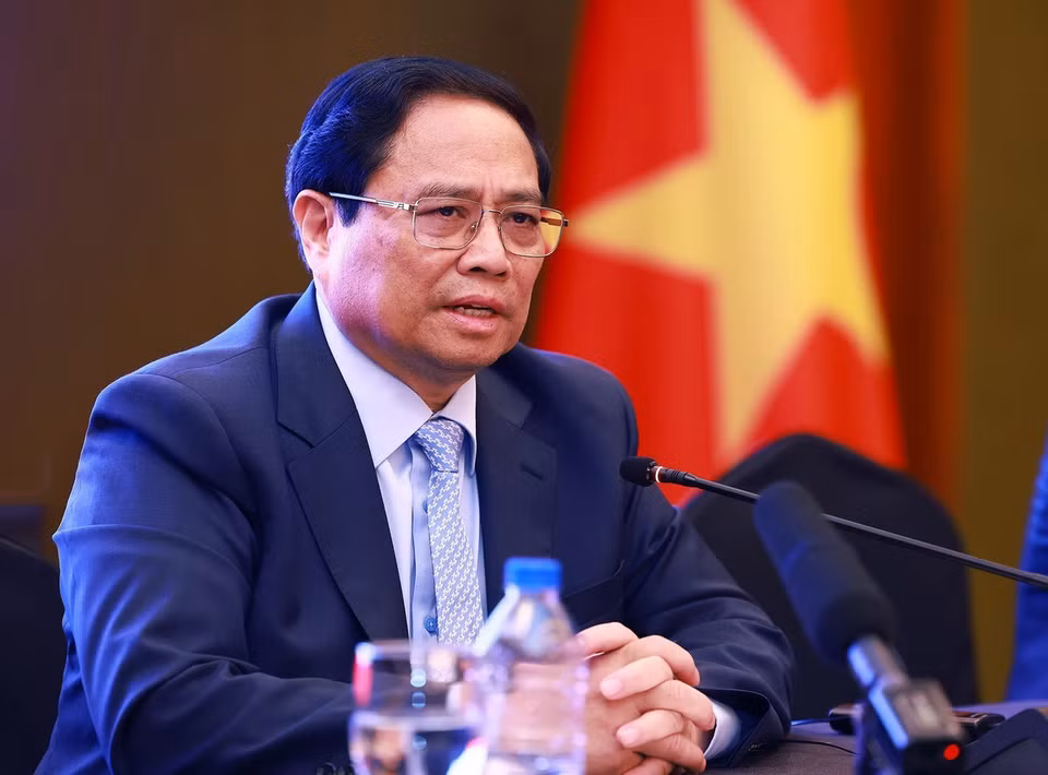 Thủ tướng Phạm Minh Chính phát biểu tại cuộc gặp gỡ những người bạn Hàn Quốc. (Ảnh: Dương Giang/TTXVN)