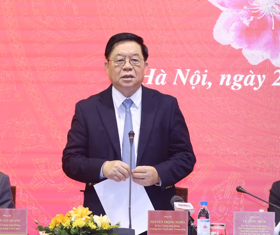 Ông Nguyễn Trọng Nghĩa, Bí thư Trung ương Đảng, Trưởng Ban Tuyên giáo Trung ương, phát biểu chỉ đạo Hội nghị. (Ảnh: Phương Hoa/TTXVN)