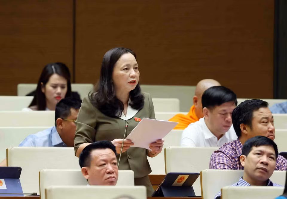 Đại biểu Quốc hội tỉnh Thanh Hóa Cầm Thị Mẫn phát biểu. (Ảnh: Phạm Kiên/TTXVN)