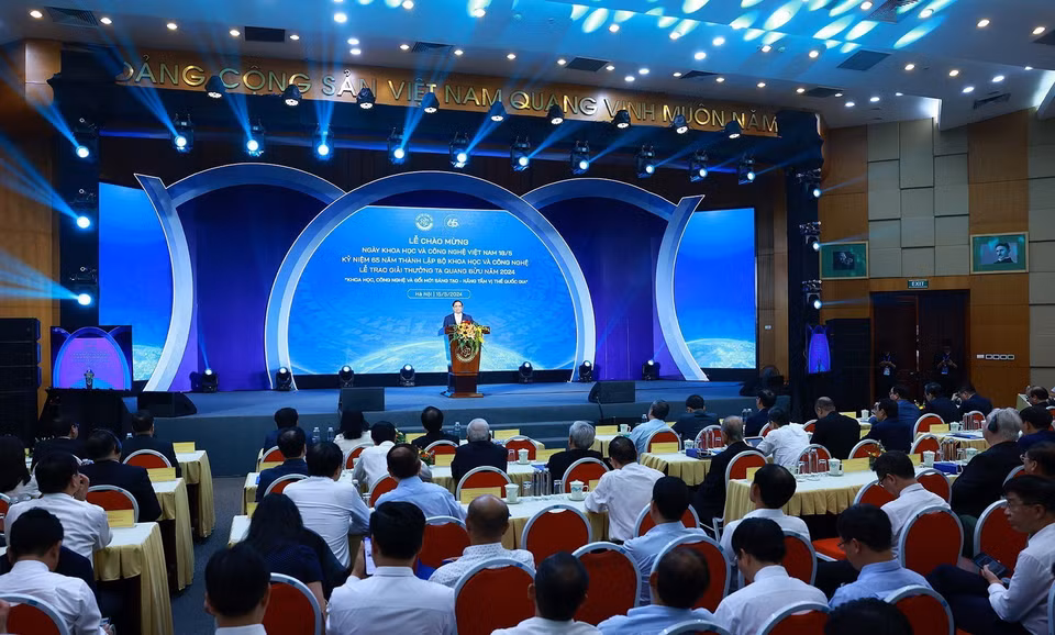 Thủ tướng Phạm Minh Chính phát biểu tại Ngày Khoa học và Công nghệ Việt Nam. (Ảnh: Dương Giang/TTXVN)