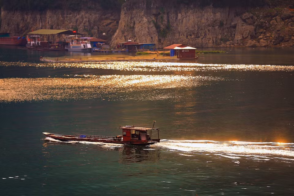 Khung cảnh bình yên trong buổi chiều Thu nắng vàng lấp lánh trên mặt hồ Hòa Bình. (Ảnh: Trọng Đạt/TTXVN)