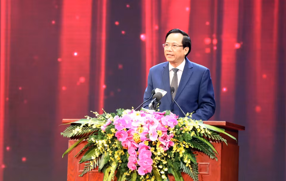 Bộ trưởng Bộ Lao động-Thương binh và Xã hội Đào Ngọc Dung phát biểu tại buổi lễ. (Ảnh: Anh Tuấn/TTXVN)