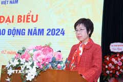 Tổng Giám đốc TTXVN Vũ Việt Trang phát biểu định hướng công tác của ngành năm 2025. (Ảnh: Văn Điệp/TTXVN)
