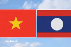 Cờ Việt Nam và cờ Lào. (Ảnh: Vietnam+)