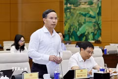 Thống đốc Ngân hàng Nhà nước Phạm Đức Ấn trình bày báo cáo tiếp thu, giải trình và chỉnh lý dự thảo. (Ảnh: Doãn Tấn/TTXVN)