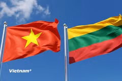 Cờ Việt Nam và cờ Litva. (Ảnh: Vietnam+)