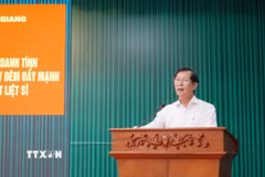 Phó Chủ tịch UBND tỉnh An Giang Lê Văn Phước, Trưởng Ban Chỉ đạo 515 tỉnh phát biểu chỉ đạo hội nghị. (Ảnh: Văn Sĩ/TTXVN)