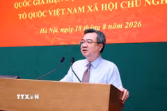 Tiến sỹ Nguyễn Thanh Nghị, Ủy viên Bộ Chính trị, Bí thư Trung ương Đảng, Trưởng ban Ban Chính sách, chiến lược Trung ương phát biểu khai mạc Hội thảo. (Ảnh: Văn Điệp/TTXVN)