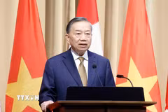 Tổng Bí thư, Chủ tịch nước Tô Lâm phát biểu chính sách "Quan hệ đối tác chiến lược Việt Nam – Canada trong bối cảnh thế giới đầy biến động”. (Ảnh: Thống Nhất/TTXVN)