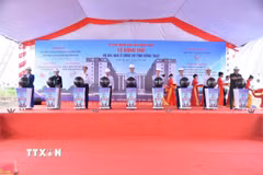 Nghi thức động thổ Dự án nhà ở công vụ tỉnh Đồng Tháp. (Ảnh: Công Trí/TTXVN)