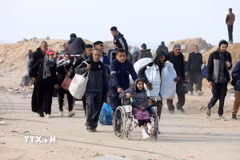 Người dân sơ tán tránh xung đột trở về nhà ở miền Trung Dải Gaza khi lệnh ngừng bắn giữa Israel và phong trào Hamas có hiệu lực, ngày 28/1/2025. (Ảnh: THX/TTXVN)