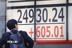 Bảng chỉ số chứng khoán tại Tokyo, Nhật Bản. (Ảnh: Kyodo/TTXVN)