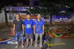 Các đối tượng cùng tang vật. (Ảnh: TTXVN phát)