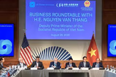 Phó Thủ tướng Chính phủ Nguyễn Văn Thắng tham dự Tọa đàm doanh nghiệp tại Washington D.C. ngày 28/8/2026. Ảnh: (Ngọc Quang/TTXVN)