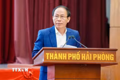 Ông Lê Tiến Châu, Bí thư Thành ủy Hải Phòng phát biểu. (Ảnh: TTXVN phát)