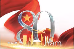 Mẫu biểu trưng của Triển lãm Thành tựu Đất nước nhân dịp kỷ niệm 80 năm Ngày Quốc khánh. (Ảnh: TTXVN phát)