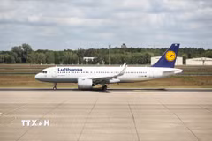 Máy bay của Hãng hàng không Lufthansa tại sân bay Tegel ở Berlin, Đức. (Ảnh: THX/TTXVN)