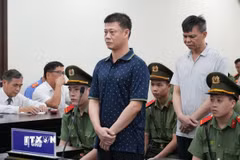 Bị cáo Đinh Tiến Hùng (áo sẫm màu) nghe Tòa tuyên án. (Ảnh: Kim Anh/TTXVN)