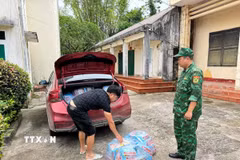 Đối tượng Nguyễn Hồng Minh, sinh năm 1982, trú tại huyện Hải Hà (Quảng Ninh) cùng tang vật bị phát hiện và bắt giữ. (Ảnh: Nguyễn Chiến/TTXVN phát)