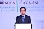 Thứ trưởng Bộ Ngoại giao Đỗ Hùng Việt phát biểu chào mừng “Lễ kỷ niệm Ngày Quốc tế Pháp ngữ 20/3”. (Ảnh: Thu Phương/TTXVN)