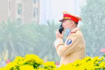 Lực lượng cảnh sát giao thông Hà Nội tham gia điều hành giao thông. (Ảnh: TTXVN phát)