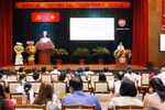 Lễ phát động Chiến dịch Truyền thông lồng ghép với cung cấp dịch vụ nâng cao chất lượng dân số tại TP. Hồ Chí Minh. (Ảnh: Đinh Hằng/TTXVN)