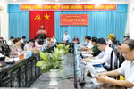 Bí thư Tỉnh ủy, Chủ tịch Ủy ban Bầu cử tỉnh Bến Tre Phan Văn Mãi phát biểu chỉ đạo tại kỳ họp. (Ảnh: Trần Thị Thu Hiền/TTXVN)