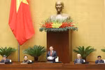 Chủ tịch Quốc hội, Chủ tịch Hội đồng Bầu cử quốc gia Vương Đình Huệ điều hành phiên họp. (Ảnh: Phương Hoa/TTXVN) 