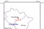 Vị trí chấn tâm của trận động đất thứ hai, nằm trên địa phận huyện Trùng Khánh, tỉnh Cao Bằng. (Nguồn: igp-vast.vn)