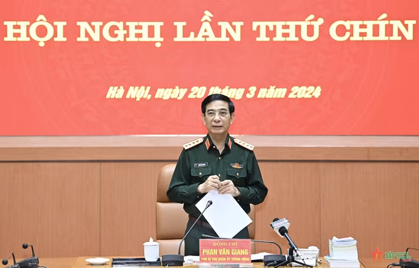 Đại tướng Phan Văn Giang phát biểu tại hội nghị. (Nguồn: Quân đội Nhân dân)