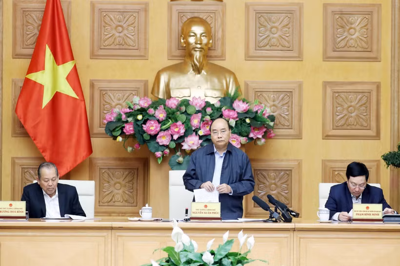 Thủ tướng Nguyễn Xuân Phúc phát biểu tại phiên họp. (Ảnh: Thống Nhất/TTXVN)