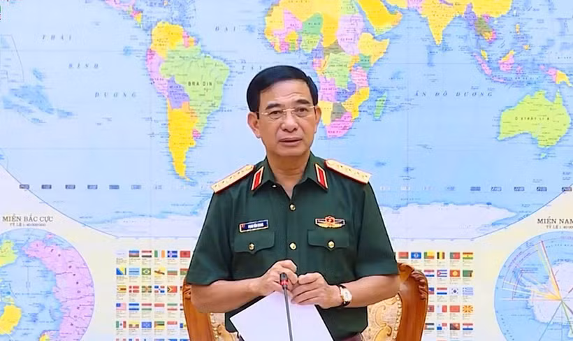 Đại tướng Phan Văn Giang phát biểu chỉ đạo tại hội nghị. (Ảnh: Hồng Pha/TTXVN phát)