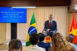 Thứ trưởng Bộ Khoa học, Công nghệ và Đổi mới sáng tạo Brazil Inácio Arruda phát biểu tại Hội thảo. (Ảnh: TTXVN phát)