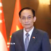Đồng chí Lê Hoài Trung, Ủy viên Bộ Chính trị, Bí thư Đảng ủy, Bộ trưởng Bộ Ngoại giao trả lời phỏng vấn báo chí. (Ảnh: Phương Hoa/TTXVN)