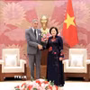 Phó Chủ tịch Quốc hội Nguyễn Thị Hồng đón đồng chí Miguel Mejia, Tổng Bí thư Đảng Phong trào Cánh tả Thống nhất (MIU), Cộng hòa Dominica. (Ảnh: Tuấn Anh/TTXVN)