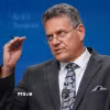 Ủy viên Thương mại Liên minh châu Âu Maros Sefcovic tại cuộc họp báo ở Brussels, Bỉ. (Ảnh: THX/TTXVN)