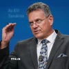 Ủy viên Thương mại Liên minh châu Âu Maros Sefcovic tại cuộc họp báo ở Brussels, Bỉ. (Ảnh: THX/TTXVN)