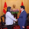 GS.TS Nguyễn Xuân Thắng tiếp bà Tatiana Pugh Moreno, Thứ trưởng Bộ Ngoại giao Venezuela phụ trách khu vực Châu Á, Trung Đông và Châu Đại Dương; Giám đốc Viện Nghiên cứu Cấp cao về Ngoại giao. (Ảnh: Văn Điệp/TTXVN)