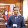 Đại sứ Việt Nam tại Lào Nguyễn Minh Tâm trả lời phỏng vấn. (Ảnh: Xuân Tú/TTXVN)