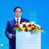 Thủ tướng Phạm Minh Chính phát biểu tại Lễ khai mạc Hội nghị Bộ trưởng Số ASEAN (ADGMIN) lần thứ 6. (Ảnh: Dương Giang/TTXVN)