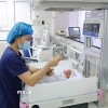 Hai bé song sinh được các y bác sĩ Bệnh viện Sản Nhi tỉnh Phú Thọ theo dõi, chăm sóc. (Ảnh: TTXVN phát)